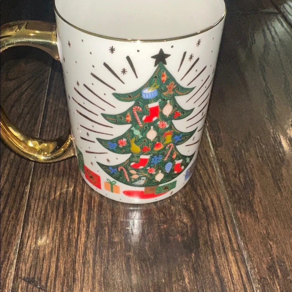 Rifle Paper Festive Christmas Tree Mug with Gold Handle